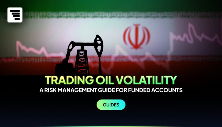 Trading oil volatility chart showing expanded ATR range on a funded trading account