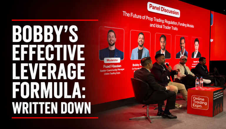 FXIFY co-founder Bobby at Online Trading Expo 2026 explaining effective leverage and prop trading risk management.