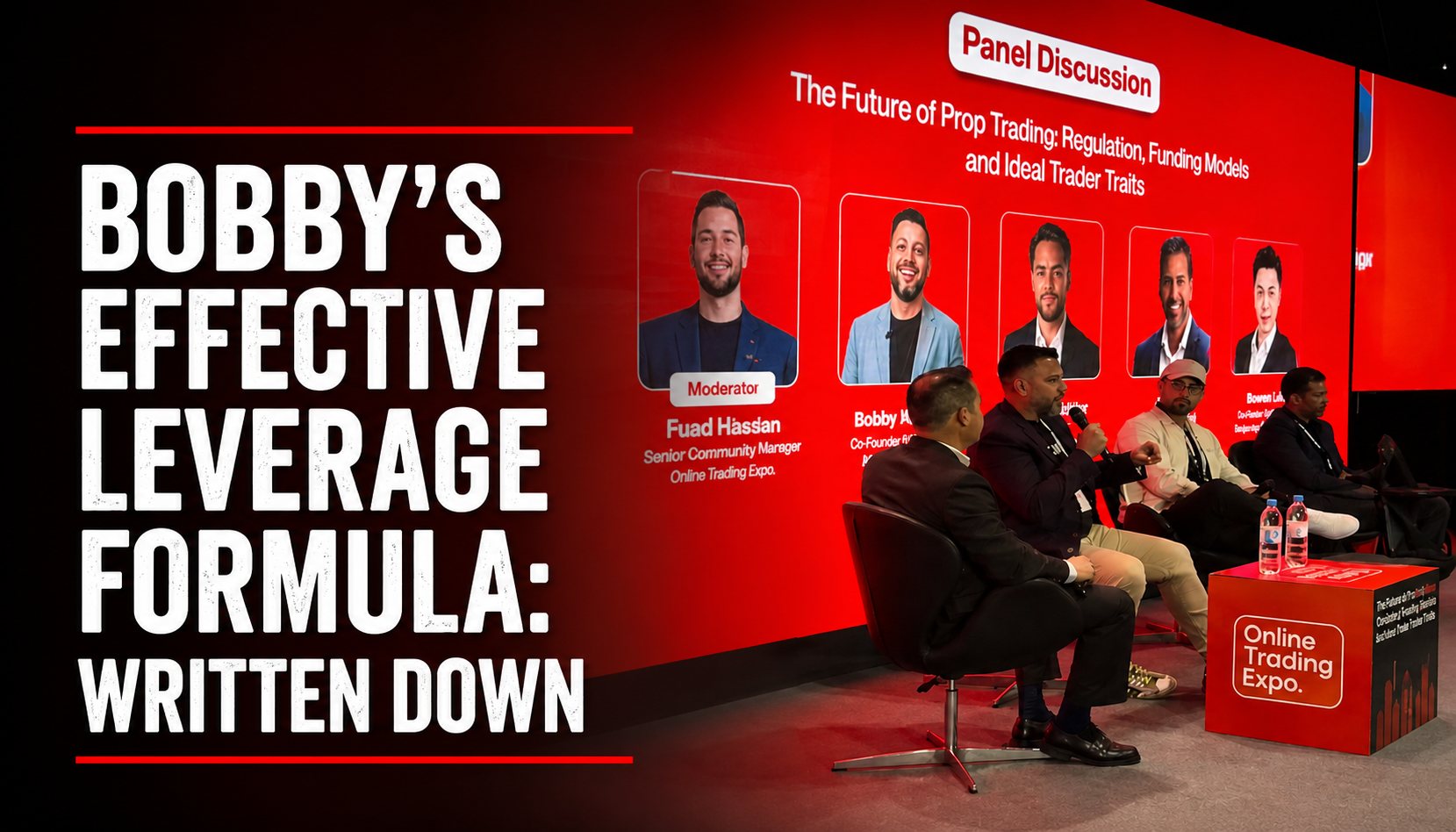 FXIFY co-founder Bobby at Online Trading Expo 2026 explaining effective leverage and prop trading risk management.